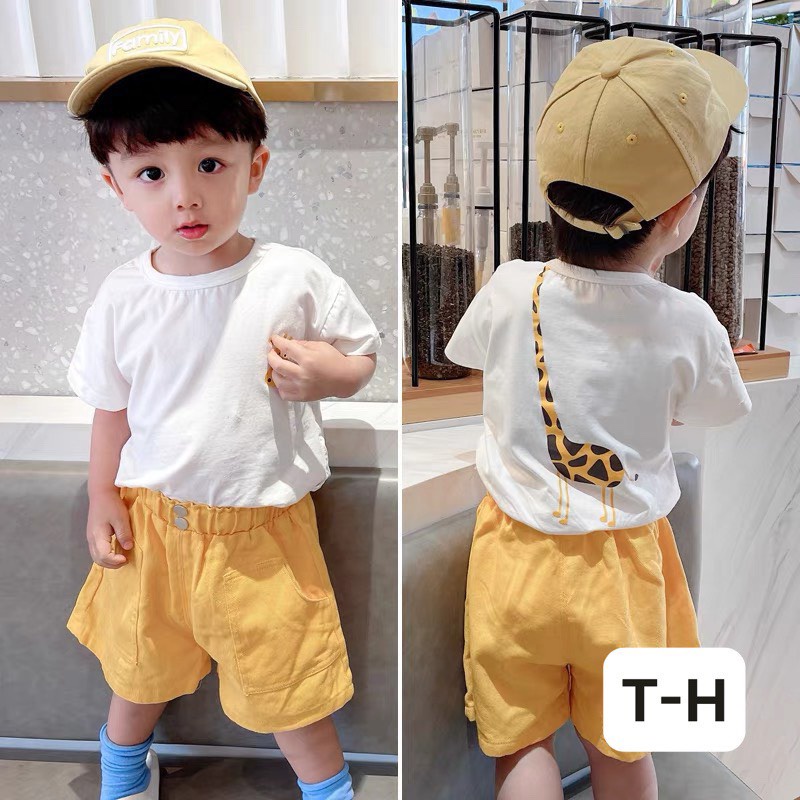 Bộ quần áo hè cho bé trai, Bộ cotton cộc tay họa tiết hươu cao cổ cho bé từ 7 đến 18 kg