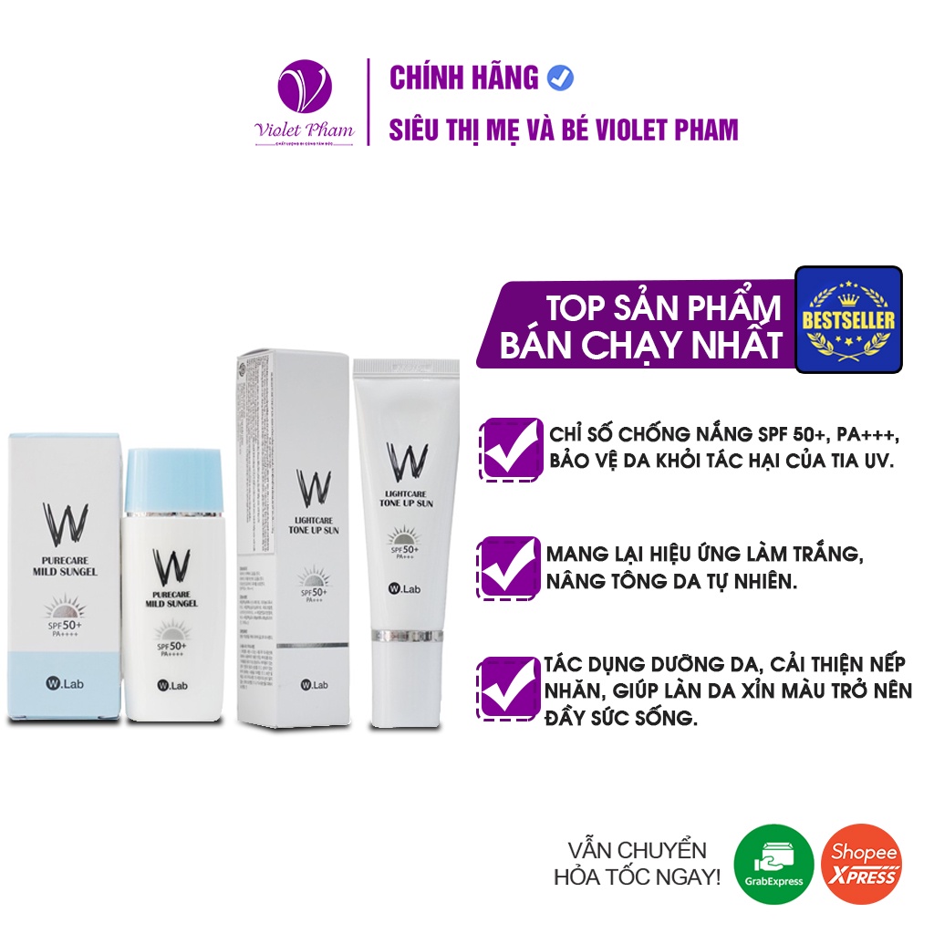 [CHÍNH HÃNG] Kem và gel chống nắng W.lab SPF50, PA+++ 50ml Hàn Quốc (mẫu mới) - VIOLETPHAM