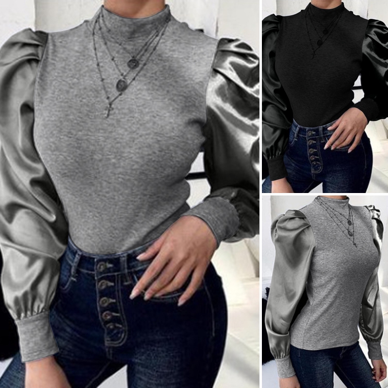 Áo ZANZEA Thiết Kế Tay Phồng Cổ Cao Co Giãn Thời Trang Cho Nữ