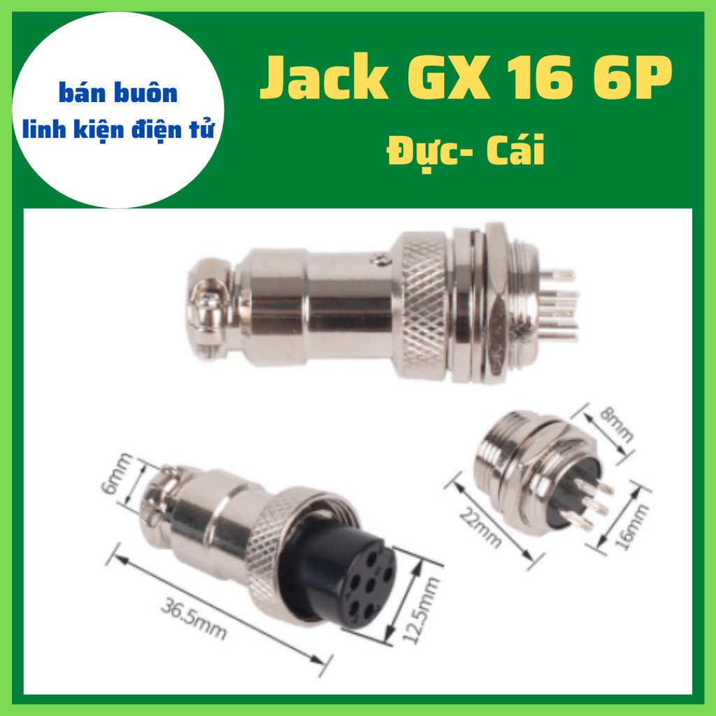 Jack GX16 6p (đực+ cái), Giắc GX16 6P bộ đực cái 16mm, GX16-6P