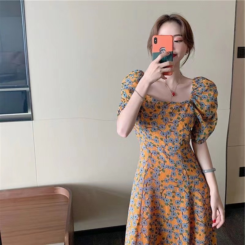 Đầm Hoa Mùa Hè Dáng Ôm Chiết Eo Phong Cách Retro Hàn Quốc Hàng Mới Dành Cho Bạn Nữ