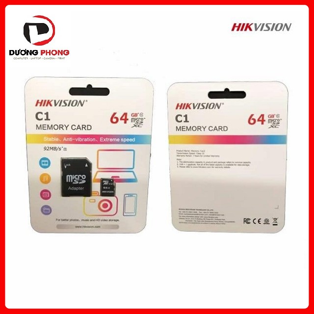Thẻ Nhớ HIKVISION 64GB C1 Upto 92MB/S Chuyên Dụng Cho Camera IP Chính Hãng | BigBuy360 - bigbuy360.vn