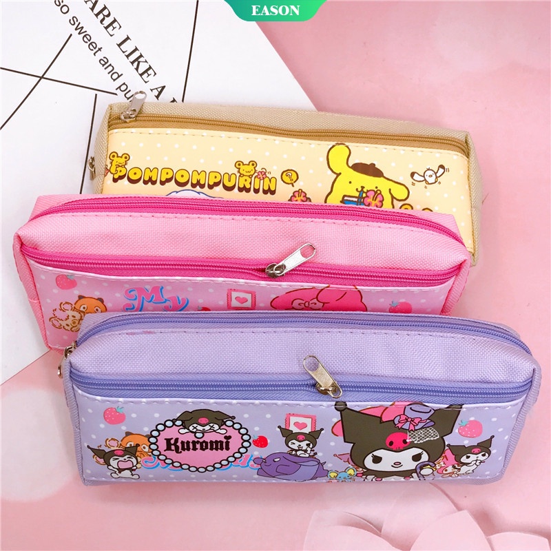 SANRIO Túi Đựng Bút Hai Ngăn Có Khóa Kéo Họa Tiết Mèo hello kitty Dễ Thương Ốp