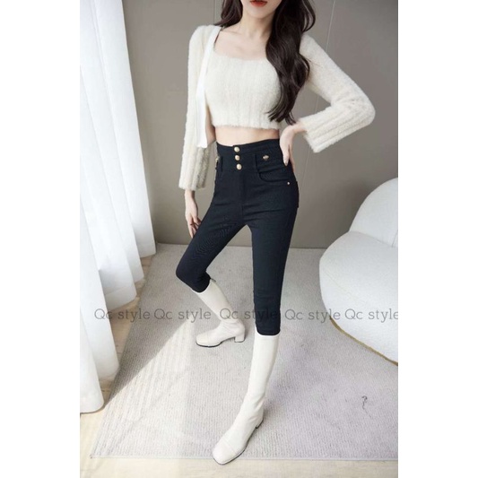Quần ôm co giãn cạp cao tag khoá