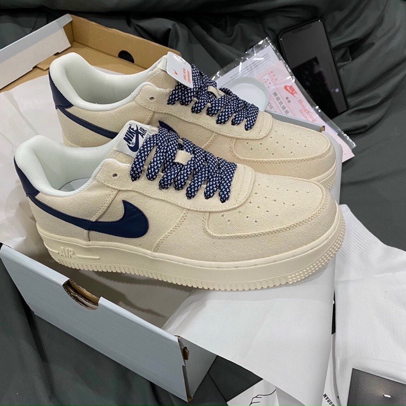 Giày thể thao air force 1 vạch xanh nam nữ, giày af1 vải canvas thời trang cao cấp full box