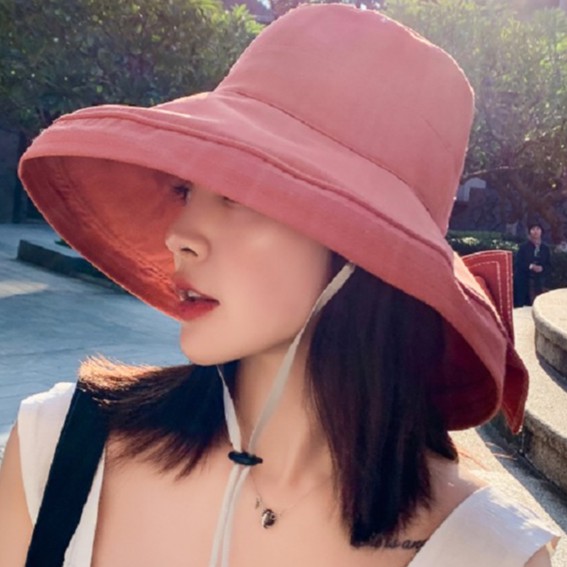 Mũ rộng vành chống nắng chống uv gắn nơ thời trang, nón chống nắng nư cao cấp