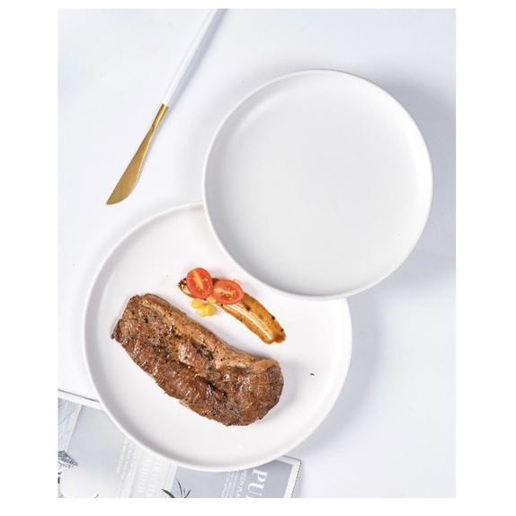 Đĩa tròn phẳng trắng/đen men mờ phong cách Bắc Âu - Sứ cao cấp, đĩa nhà hàng xuất Âu