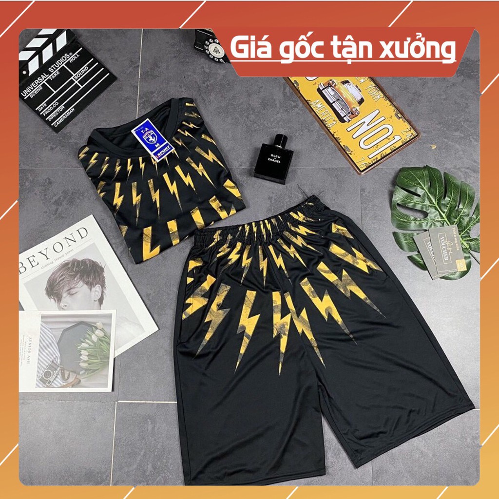 Bộ hè nam, bộ thun nam cộc tay In logo tia sét quanh cổ In nhiệt hàng Full size - BN01 - ShopLTAquanaonam