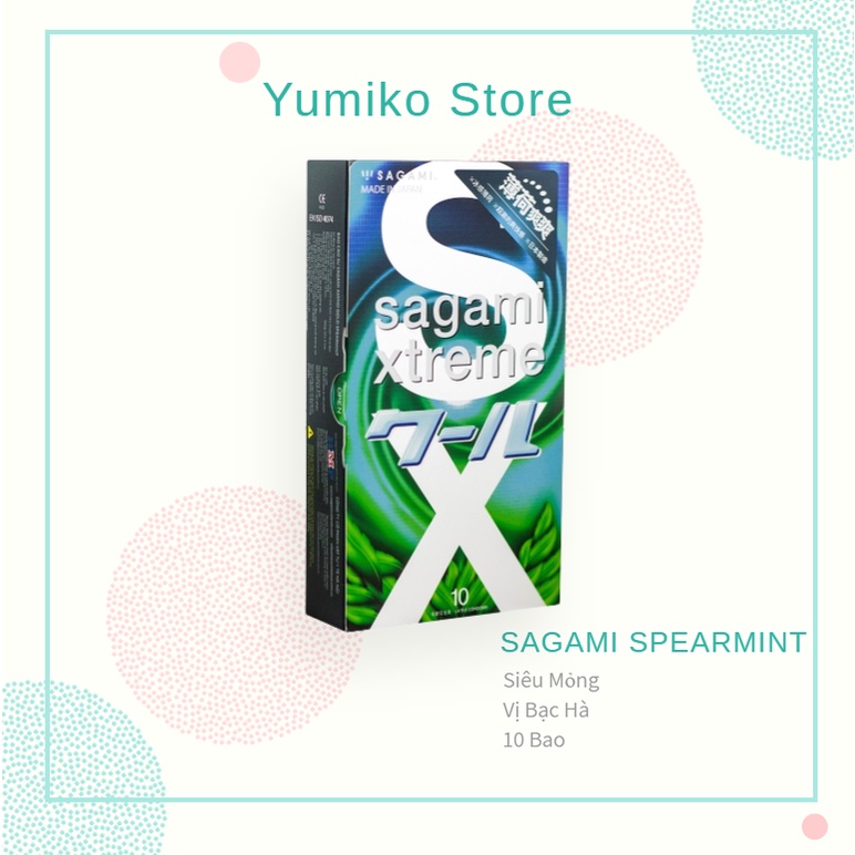 Bao cao su Siêu Mỏng Hương Bạc Hà SAGAMI Xtreme Spearmint bcs Xuất Xứ Nhật Bản, hộp 10 bao