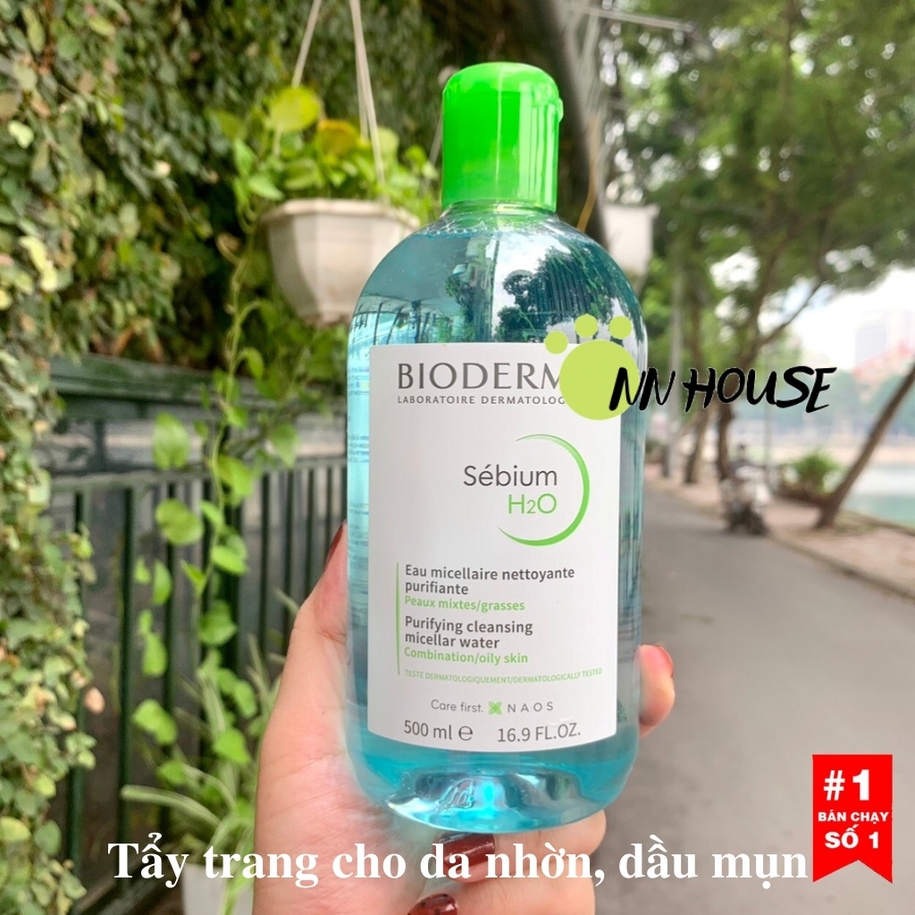 Nước tẩy trang Sebium H2O xanh Pháp 500ml làm sạch sâu da dầu mụn, da nhờn, micellar water dưỡng ẩm, làm sạch da