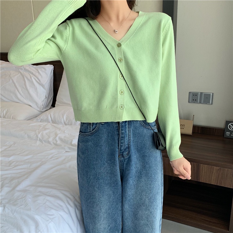 IELGY  Áo Khoác cardigan Tay Dài Cổ Chữ V Đơn Giản Thời Trang Dành Cho Nữ