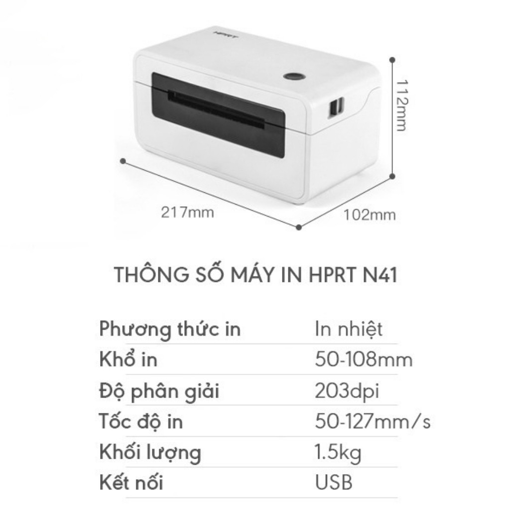 Máy in nhiệt chuyên dụng HPRT N41 in đơn hàng, hóa đơn, tem mã vạch bảo hành 12 tháng - MINPRO