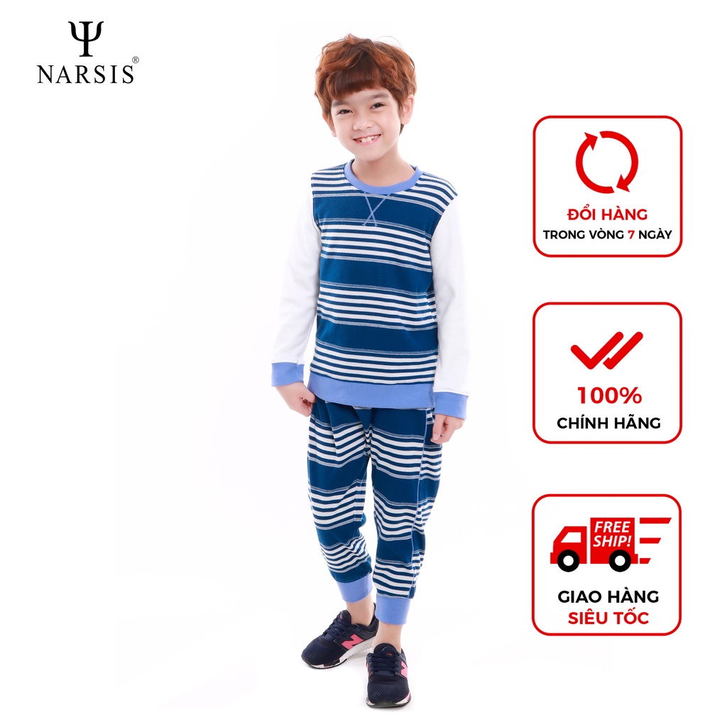 Bộ quần áo bé trai len kẻ xanh tím Narsis KE9083