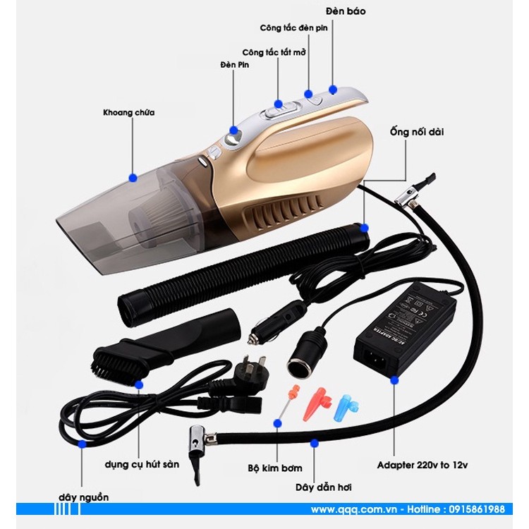 Máy hút bụi 5in1 ver.TA kèm bộ đổi nguồn 12V Máy hút bụi cầm tay oto, xe hơi kiêm bơm lốp xe đa năng  (Bán chạy)