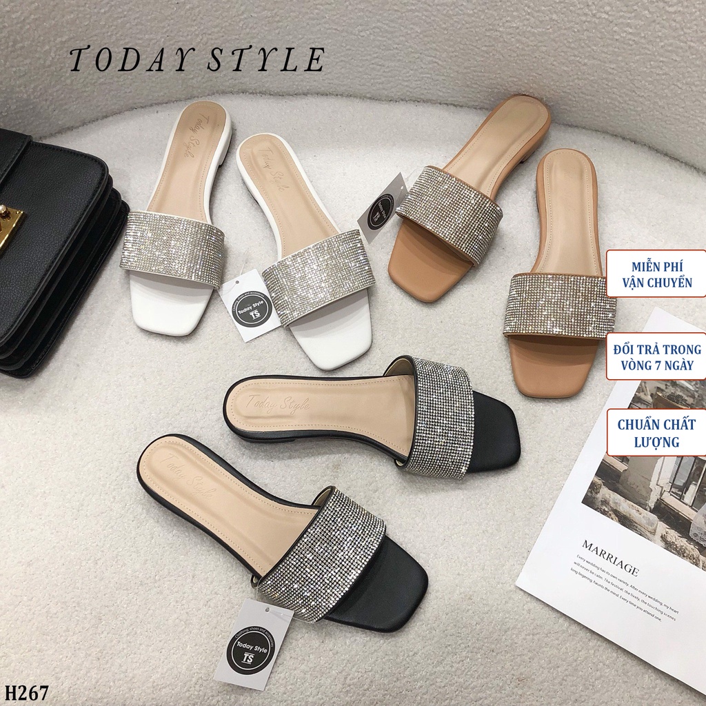 Dép nữ quai ngang đính đá Today Style da mềm H267