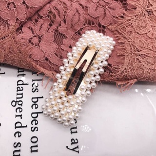 Kẹp mái vuông kết hạt cườm giả ngọc trai handmade xinh xắn