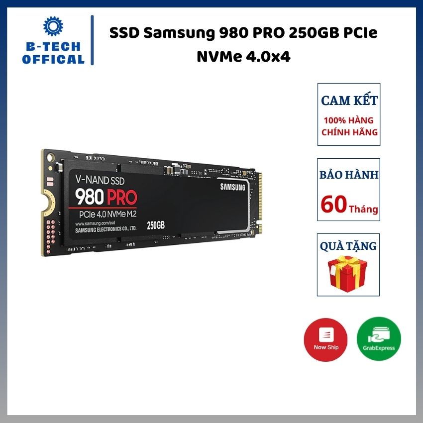 SSD Samsung 980 PRO 250GB PCIe NVMe 4.0x4 (Đọc 6400MB/s - Ghi 2700MB/s) - (MZ-V8P250BW) - Hàng chính hãng