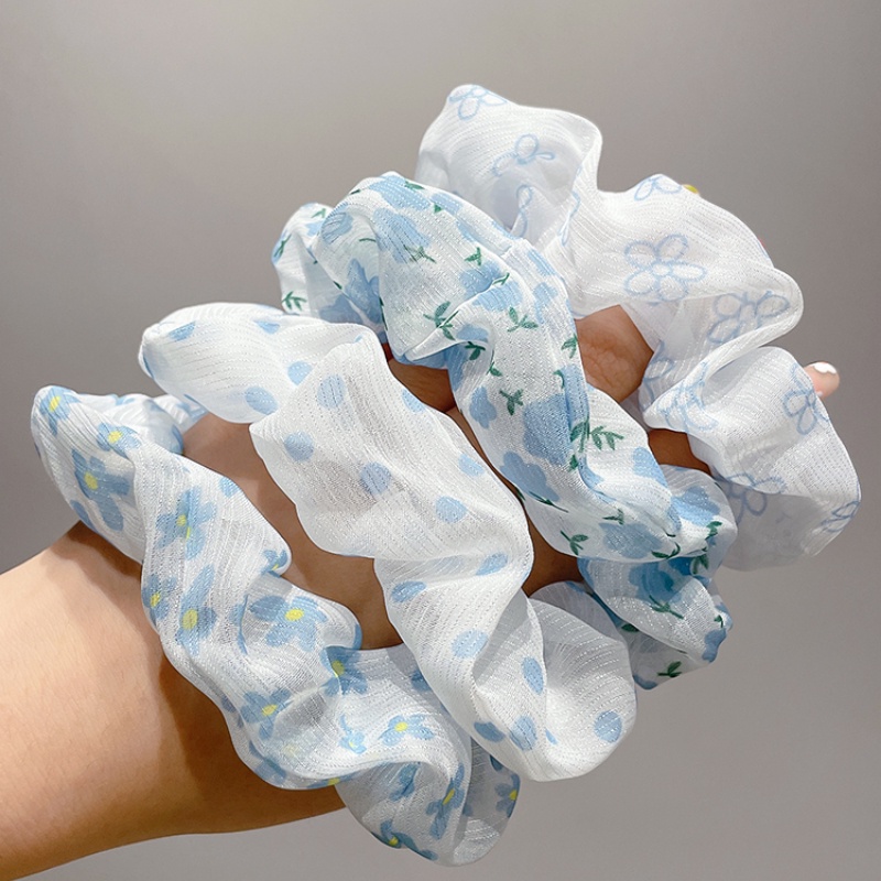 Dây Cột Tóc Cao Su Bằng Vải Họa Tiết Chấm Bi Màu Xanh Dương Tươi Mới Cho Nữ