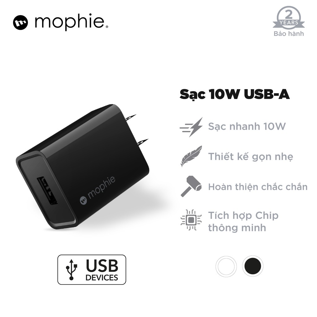 Combo: sạc nhanh Mophie 10W + cáp A to Lightning 1M + pin Energizer 10,000mAh UE10043 - Hàng Chính Hãng