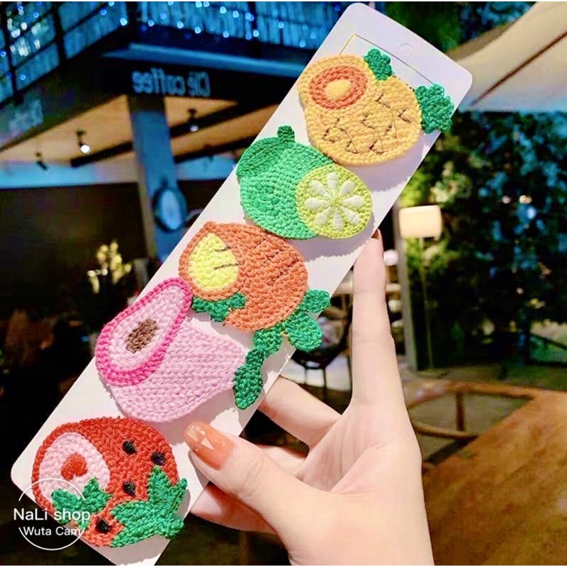 KẸP TÓC BẰNG LEN HÌNH TRÁI CÂY CUTE DỄ THƯƠNG, kẹp mái