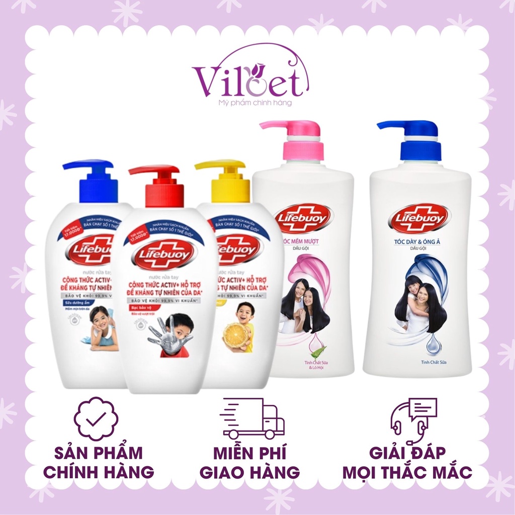 Nước rửa tay diệt, sát khuẩn &amp; Dầu gội Lifebuoy tóc dày mượt cho cả gia đình - Shop Viloet
