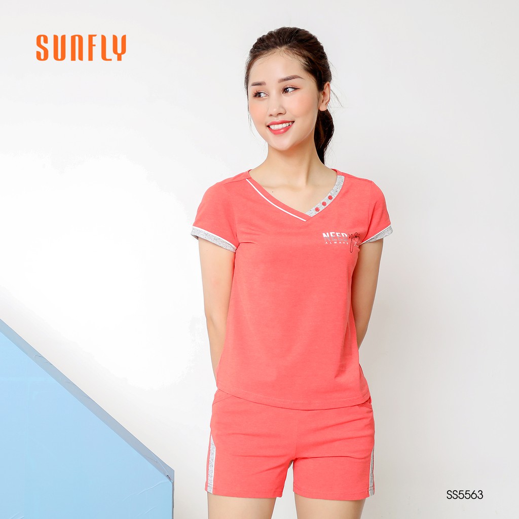 Bộ thể thao cotton Sunfly áo cộc quần sooc SS5563