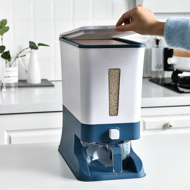 Thùng đựng gạo thông minh 12kg hình chữ nhật kèm cốc vo gạo