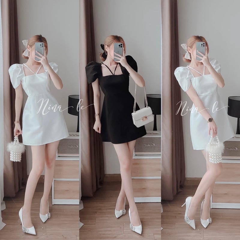 ĐẦM CỔ VUÔNG TAY PHỒNG , ĐẦM TRẮNG HỞ LƯNG CỔ YẾM ĐIỆU ĐÀ NỮ TÍNH-CÓ KÈM MÚT NGỰC SẴN