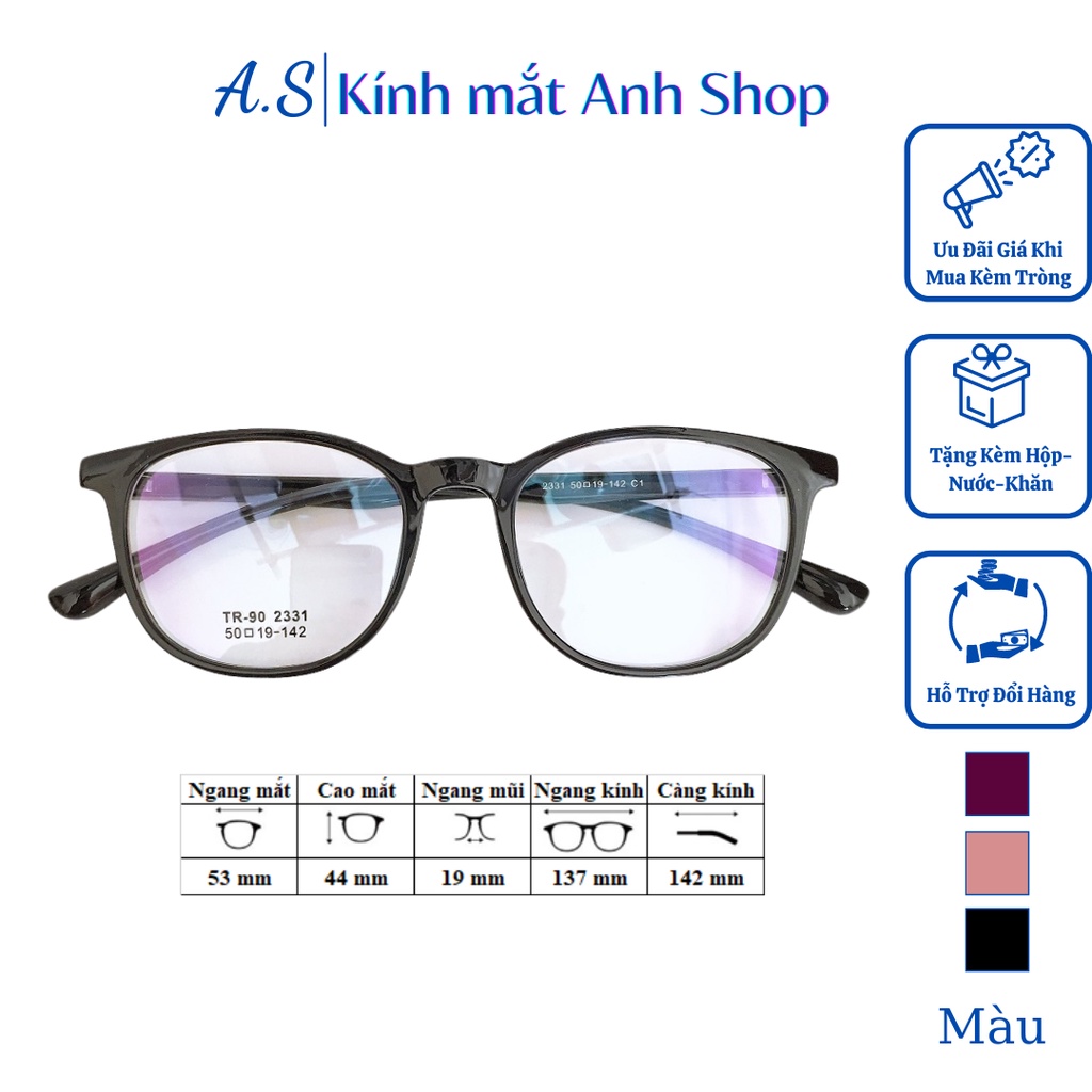 Gọng kính tròn bầu nhựa dẻo nhiều màu sắc 2331