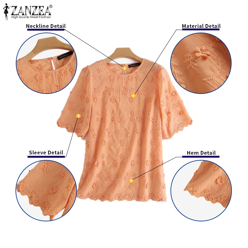 Zanzea Áo Thun Nữ Ngắn Tay Cổ Tròn Thêu Hoa Thời Trang