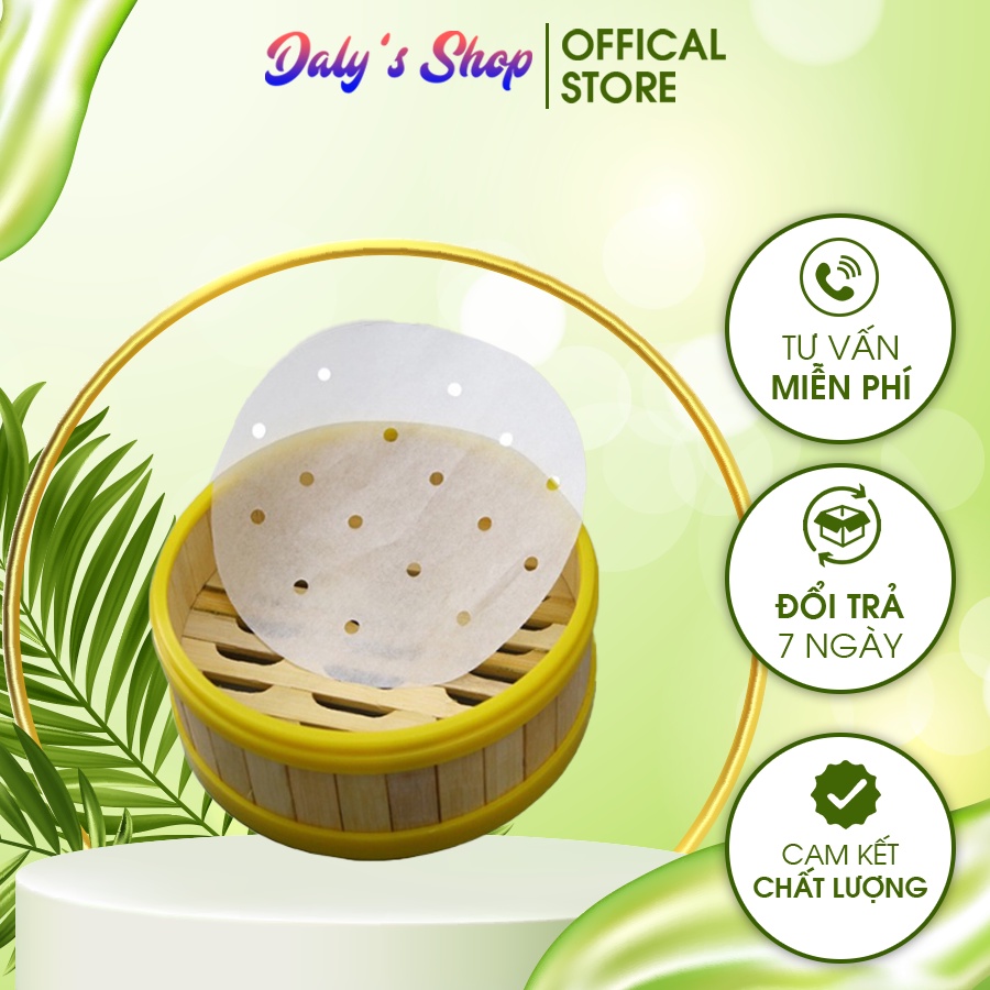 100 tờ Giấy nến đục lỗ, Giấy nến tròn lót xửng hấp, nồi chiên không dầu - DT076