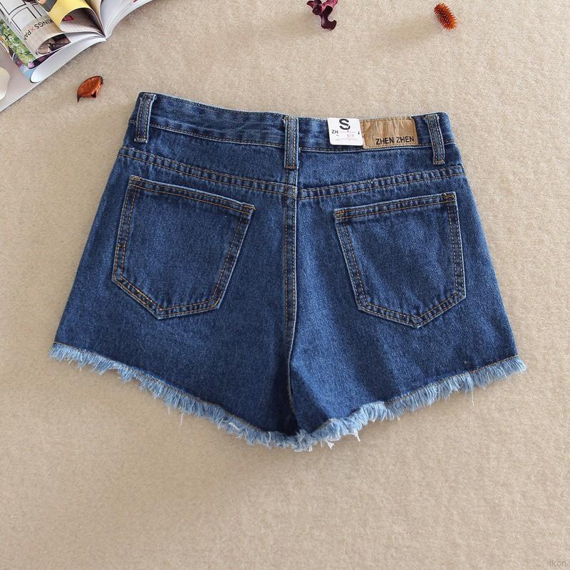 Quần short denim eo cao kiểu dây tua cho nữ