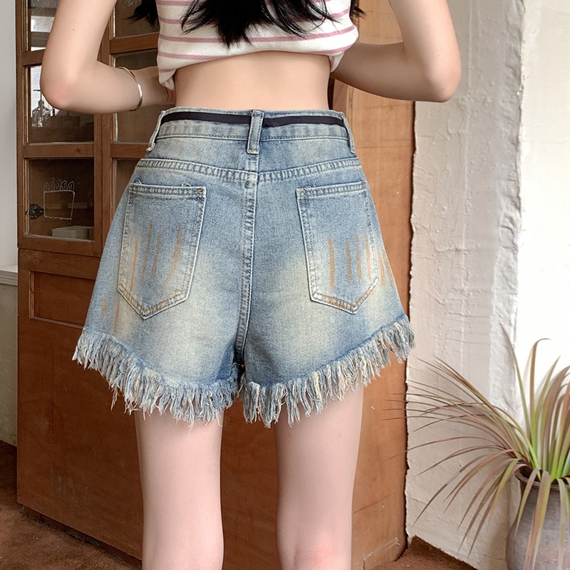 Quần Short jeans Lưng Cao Ống Rộng Thời Trang retro Cho Nữ