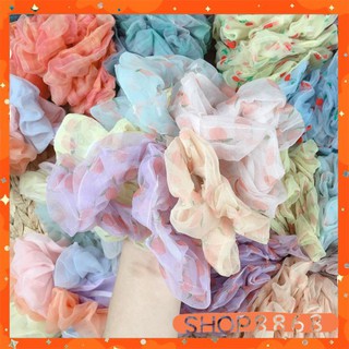 Dây cột tóc lưới scrunchies đào