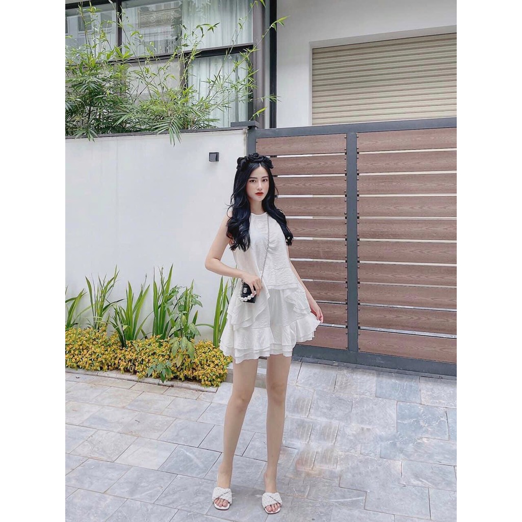 Set Bộ Đũi Viền Bèo Lượn Sóng Sát Nách Nữ Tính 3 Màu Trắng Hồng Vàng Kèm Quần Short Lưng Chun Gấu Viền Bèo