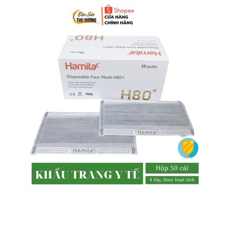 Khẩu trang y tế than hoạt tính HAMITA 4 lớp (Hộp 50 cái) Hàng xuất khẩu Model H80+ _ ISO13485, CE, FDA
