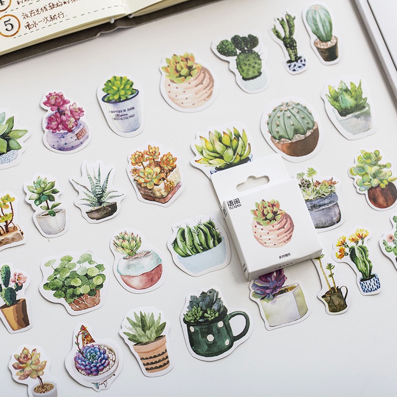 Sticker hộp 50 miếng dán - Sen Đá, Bánh Ngọt - Hộp nhãn dán trang trí sổ tay bullet journal - M018 - M091