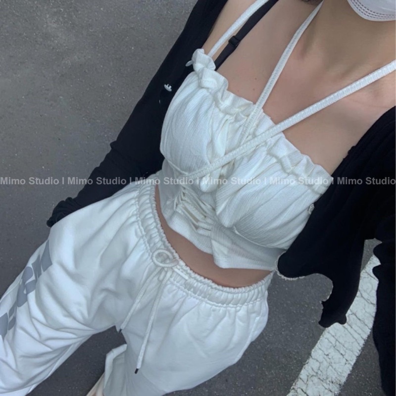 áo croptop buộc dây (corset cropped top)