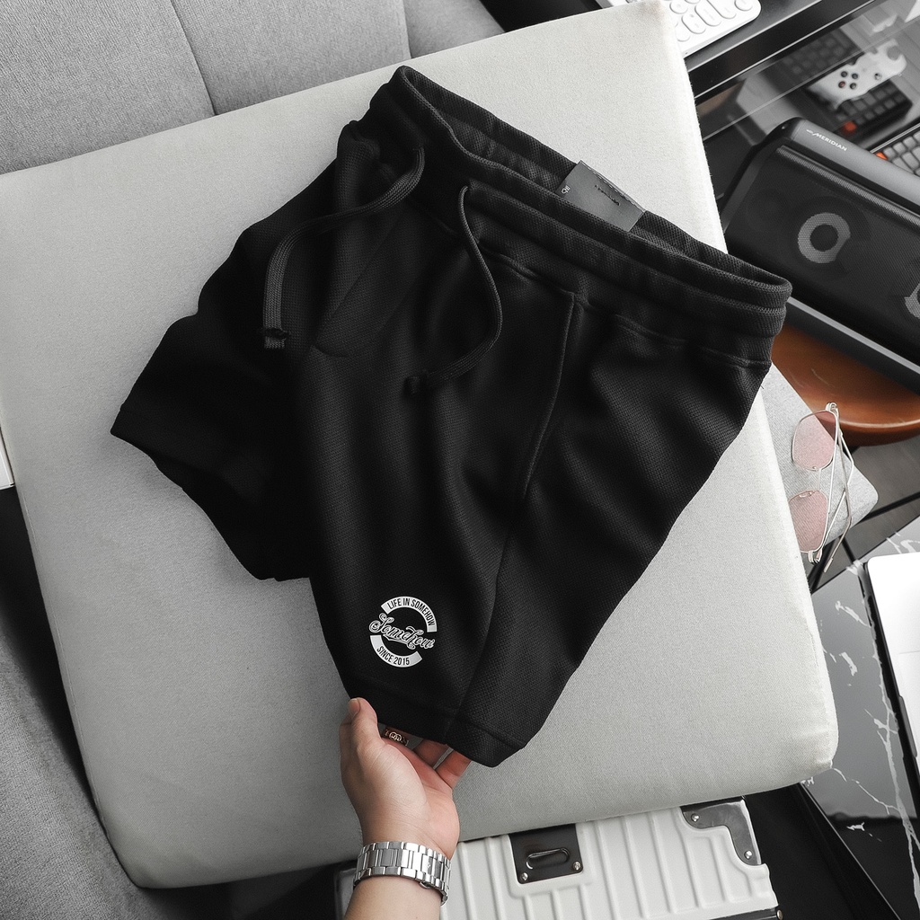 Quần Short Nam White Mark Black , Chất Vải Cotton Pique Thoải Mái , QD003546 , SOMEHOW