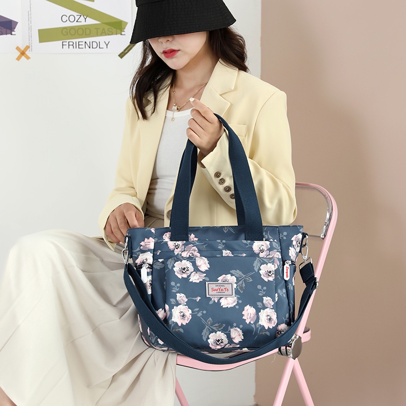 Túi Xách Vải Oxford Cỡ Lớn Nhiều Ngăn Họa Tiết Hoa Chống Thấm Nước Thời Trang Công Sở Cho Nữ