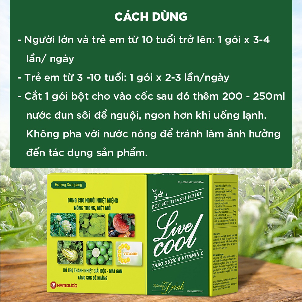 [ComBo 5 Hộp] Bột sủi thanh nhiệt Livecool Nam Dược hương dưa gang 10 gói x7g giảm nhiệt miệng, nóng trong, thanh nhiệt