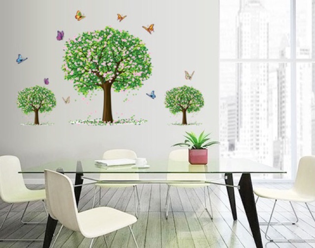COMBO DECAL DÁN TƯỜNG - CÂY XANH PHỐI CHÂN CỎ LAU ( 2 TẤM )