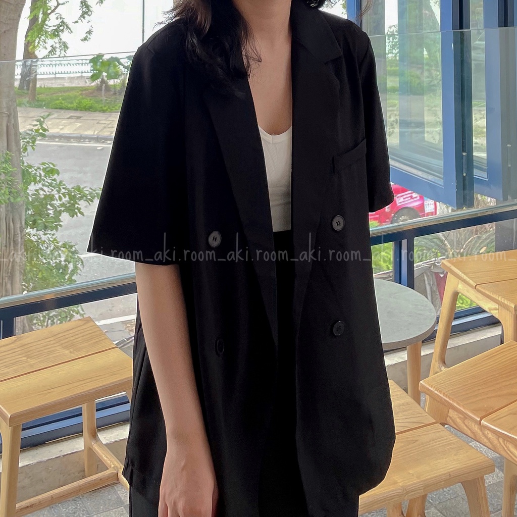 Áo blazer cộc tay một lớp bốn khuy form rộng không túi 2211