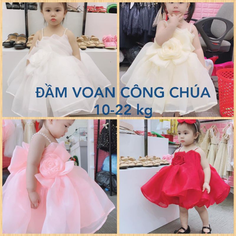 Đầm váy công chúa xòe gấm xốp hoa nổi 3D cao cấp haivanco bé gái 10 đến 40 kg mềm mại thoáng mát đi học đi chơi đều đẹp