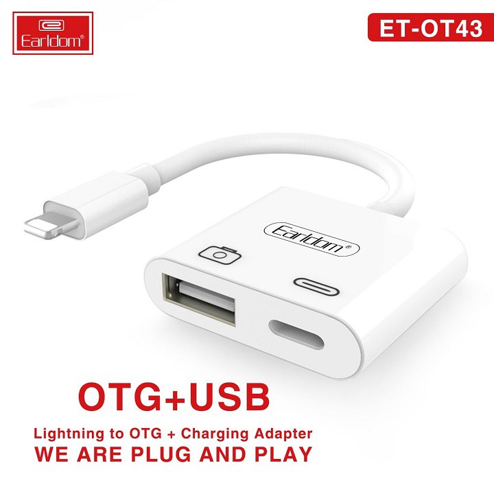 Cáp USB OTG iphone, ipad, dây kết nối bàn phím, chuột, tai nghe usb cho iphone gồm 1 cổng sạc và 1 cổng USB Earldom OT43