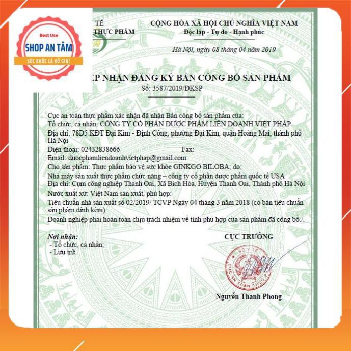 Viên uống bổ não Ginkgo Biloba 360  Giúp bổ sung dưỡng chất cho não, tăng cường lưu thông máu