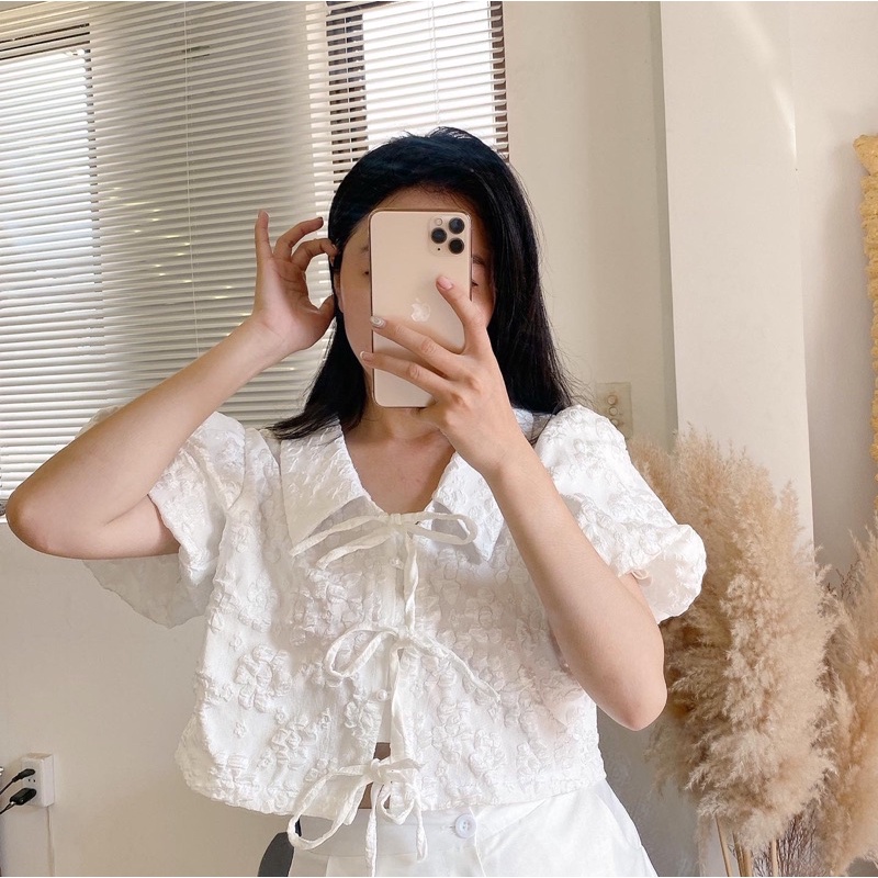 Lulu top áo croptop tay phồng