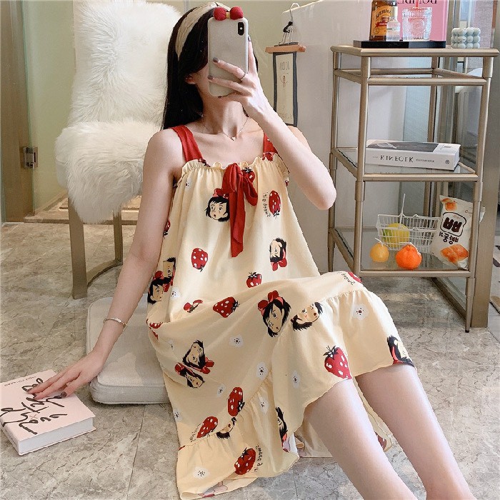 [Đồ mặc nhà] Váy ngủ, đầm cotton nữ mặc nhà thay thế bộ pizama, đồ ngủ | BigBuy360 - bigbuy360.vn