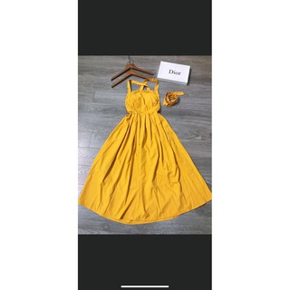 đầm maxi vàng đan lưng bản to ( hình thật tự chụp)