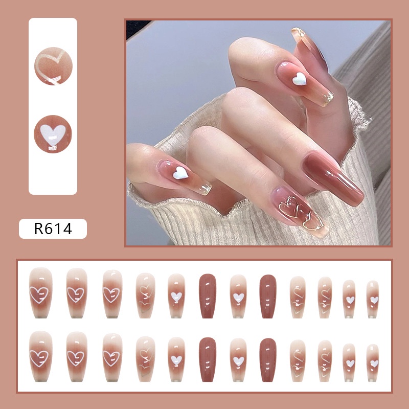 Hộp 24 Móng Tay Giả Màu Nâu R614